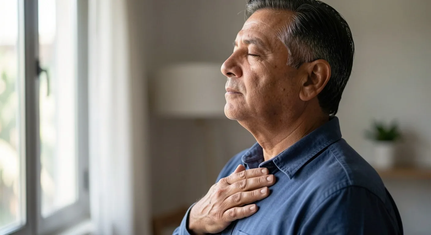 Hombre practicando respiración profunda