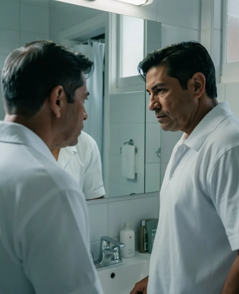 Hombre observando su propio reflejo