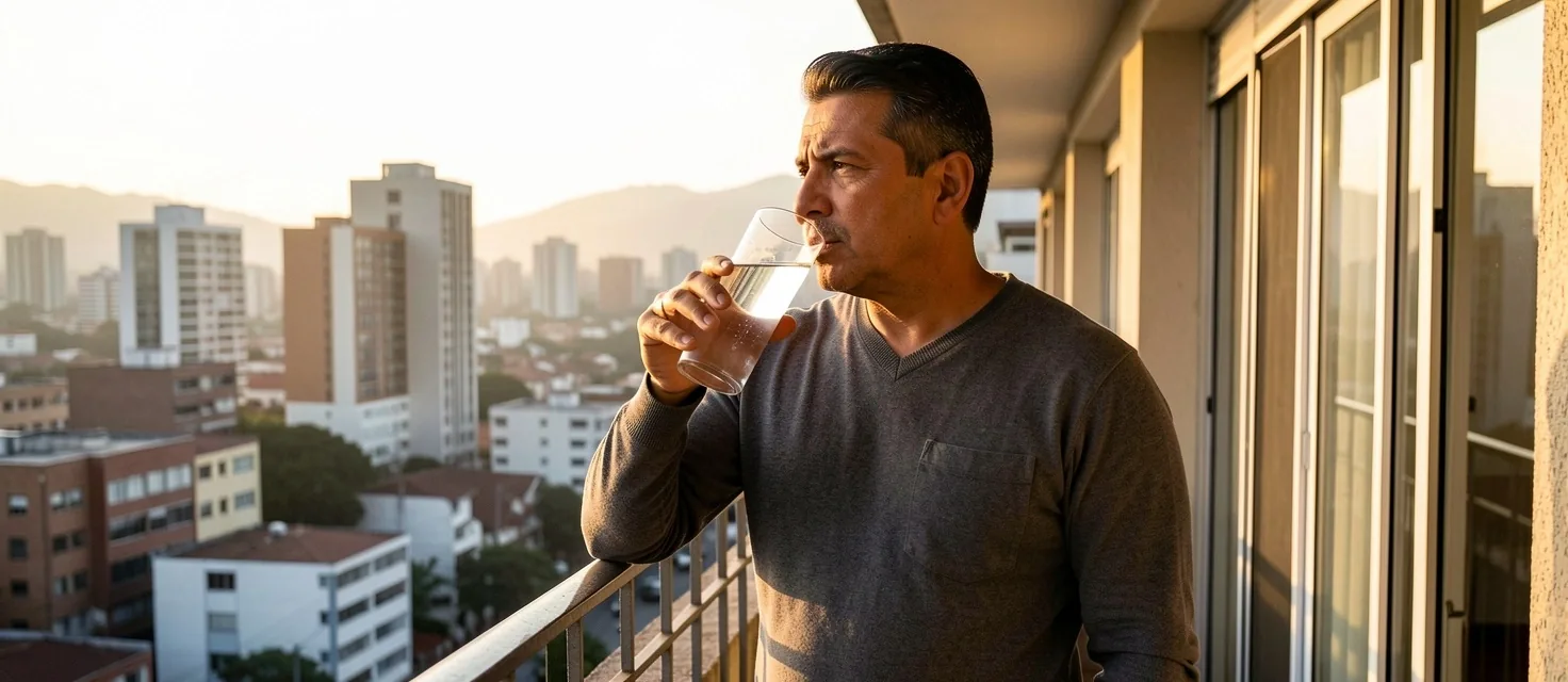 Hombre begining his morning self-care routine