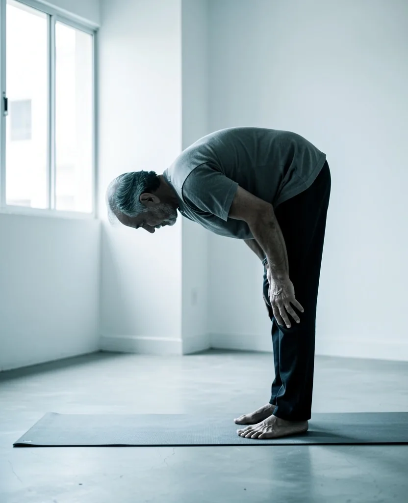Hombre estirando en una habitación minimalista